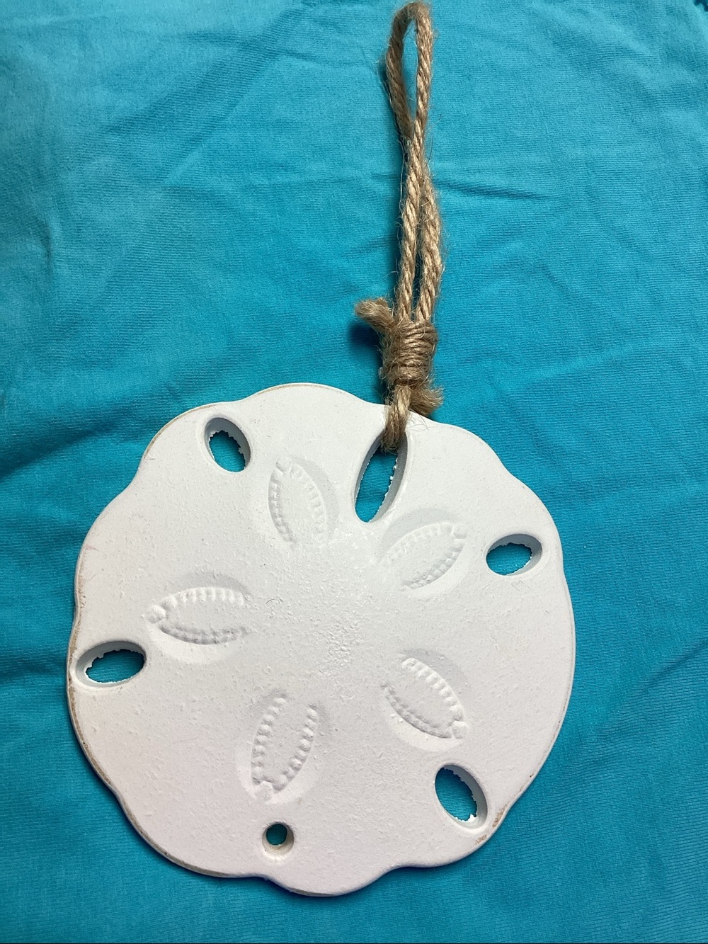 White Sand Dollar Ceramic Ornament with Twine